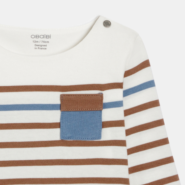 تيشيرت بتصميم ملابس البحارة بني وأزرق فاتح، للطفل الصغير